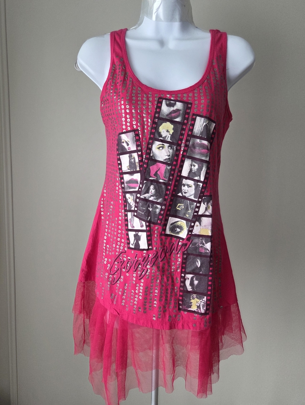 Ransom Girls' Hot Pink Graphic Tulle Tank Tunic Sz.XL